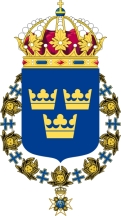 Herb mniejszy Szwecji - odmiana z insygniami św. Serafina