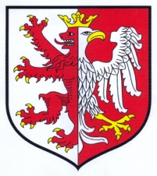 Herb Powiatu Łęczyckiego – forma użytkowa z trzema tynkturami.