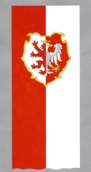 Wstępne projekty flagi pionowej Powiatu Łęczyckiego z herbem w kartuszu
