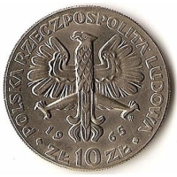 Orzeł na okazjonalnych, obiegowych monetach PRL z 1965 r.
