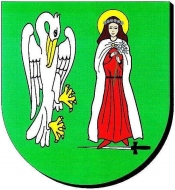 Herb Powiatu Łowickiego (z konterfektem św. Wiktory, Patronki Diecezji Łowickiej)